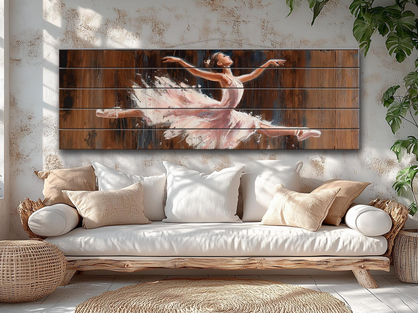Wood Wall Art - Graceful Ballerina in Expressive Motion Print on Wood, Ballerina Painting, Ballet Wall Art, Ballet School Wall Decor