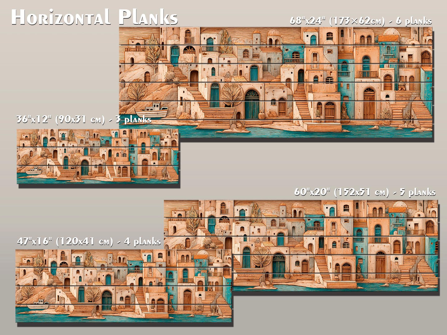 Mediterranean Wood Art - Rustic Coastal Wall Decor | Harbor Panorama Print