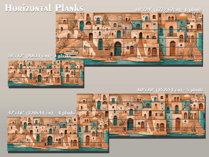 Mediterranean Wood Art - Rustic Coastal Wall Decor | Harbor Panorama Print