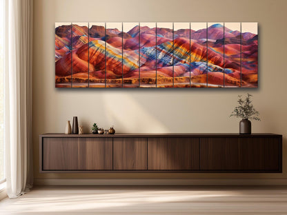 Zhangye Wood Print – Natural Wood Art | Rustic Mountain Wall Decor, Ready to Hang