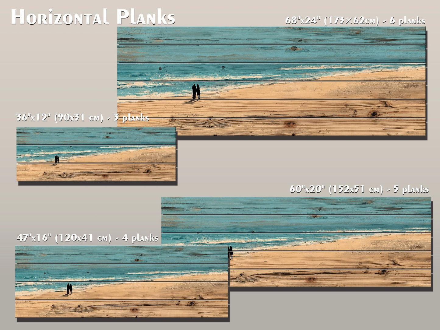 Coastal Wall Art – Wooden Coastal Print of Couple Walking on Beach House Decor