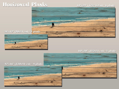 Coastal Wall Art – Wooden Coastal Print of Couple Walking on Beach House Decor