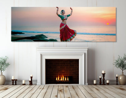 Indian Odissi Dance Canvas – Vibrant Cotton Canvas Print | Framed Beach Sunset Art
