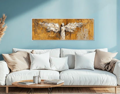 Abstract Angel Silhouette Canvas Print, Religious Wall Art, Christian Bedroom Wall Decor, Framed and Ready to Hang