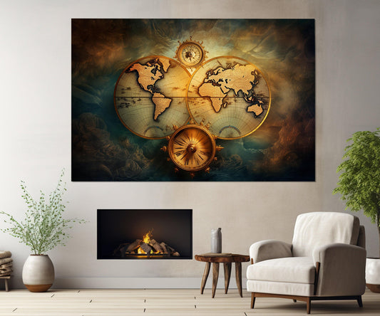 Vintage World Map Canvas Wall Art – Framed, Gallery Wrapped, Ready to Hang