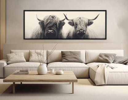 Highland Cows Canvas - Rustic Bedroom Decor | Romantic Animal Couple Print