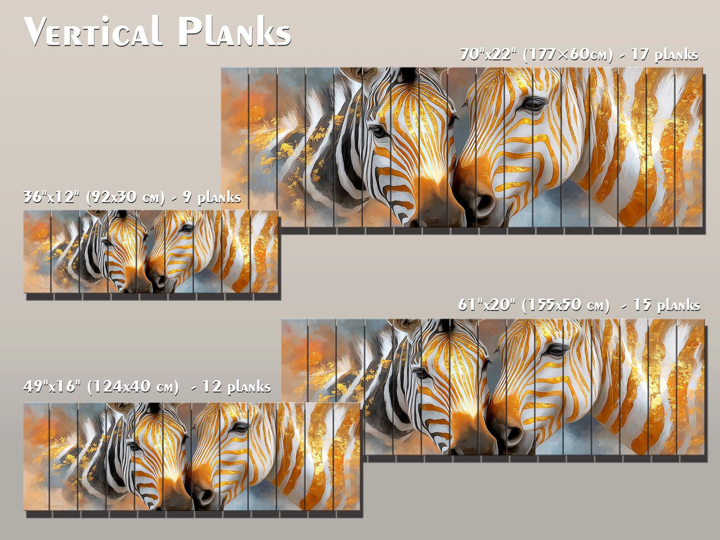 Golden Zebra Couple Print on Wood, Rustic Romantic Wall Decor