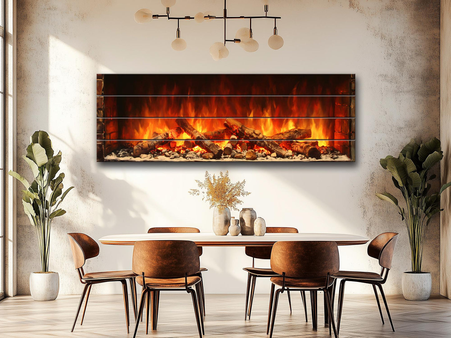 Fireplace Print on Natural Wood – Rustic Wall Art Home Decor