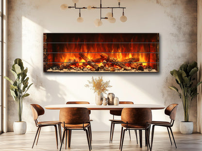Fireplace Print on Natural Wood – Rustic Wall Art Home Decor