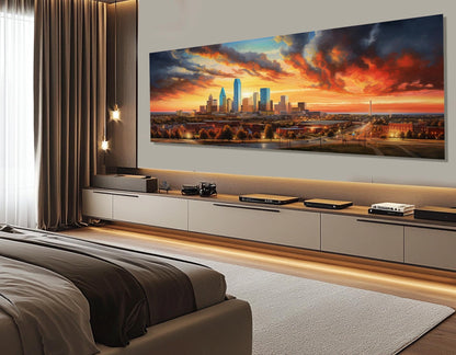 Oklahoma City Canvas Print – Abstract City Painting | Large Sunset Wall Art, Framed