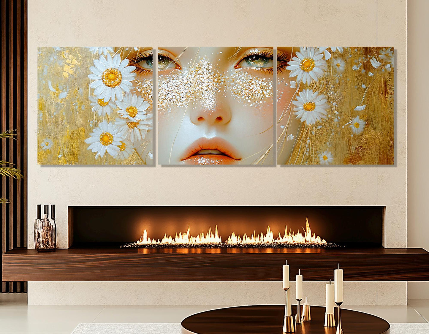 Abstract Woman Face Canvas - Flower Face Painting, Soft Tones Wall Art, Ready to Hang