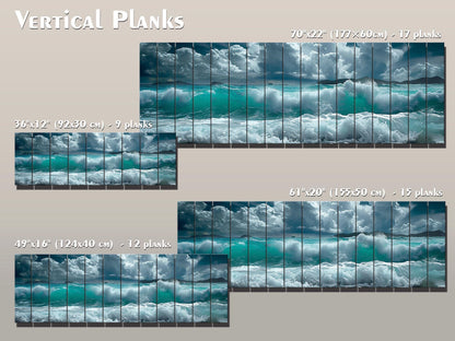 Ocean Wall Decor - Soft Blue Ocean Waves Printed On Natural Wood Art Planks