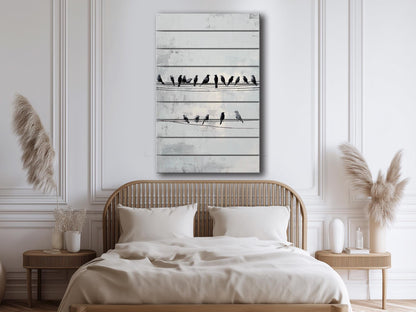 Rustic Wood Wall Art – Minimalist Bird Wall Decor on Natural Wood Planks