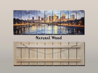 Minneapolis Wood Wall Art – Rustic Skyline Painting on Wood – Unique Natural Texture Decor