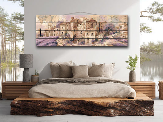 Provence Wood Wall Art – Rustic Coastal Painting on Beige Lavender Wood Planks