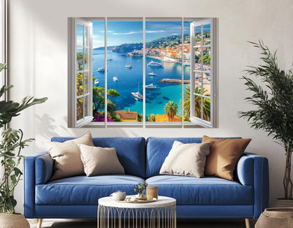 French Riviera Canvas Print - Open Window Scenic Cote d'Azur Wall Art, Ready to Hang