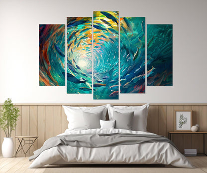School of Fish Canvas Print – Abstract Underwater Wall Art | Framed Canvas Ready to Hang