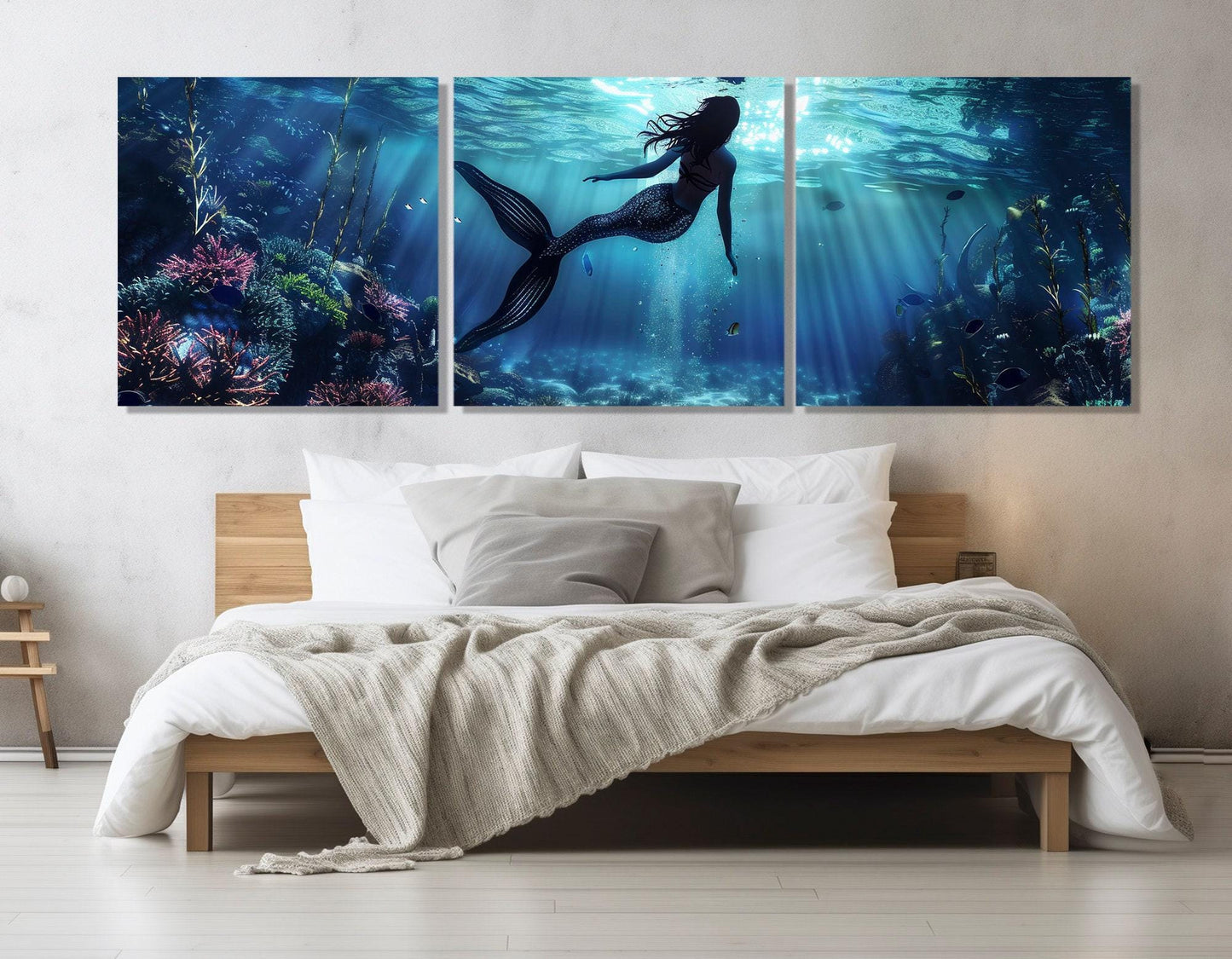 Mermaid Canvas Print – Underwater Wall Art | Girl Room Decor | Framed Canvas Art