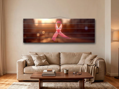 Pink Ribbon Print on Wood, Breast Cancer Symbol of Hope Art, Hospital Wall Decor