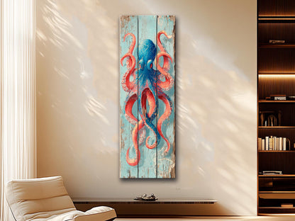 Octopus Wood Art – Colorful Nautical Wall Art | Coastal Sea Painting on Natural Wood