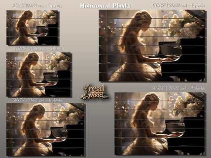 Rustic Piano Wall Art - Wooden Piano Print of Pianist Girl, Framed & Ready to Hang