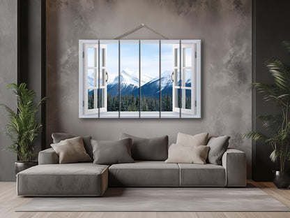 Wood Wall Art – Alpine Wall Decor With Winter Mountain Landscape Print On Natural Wood