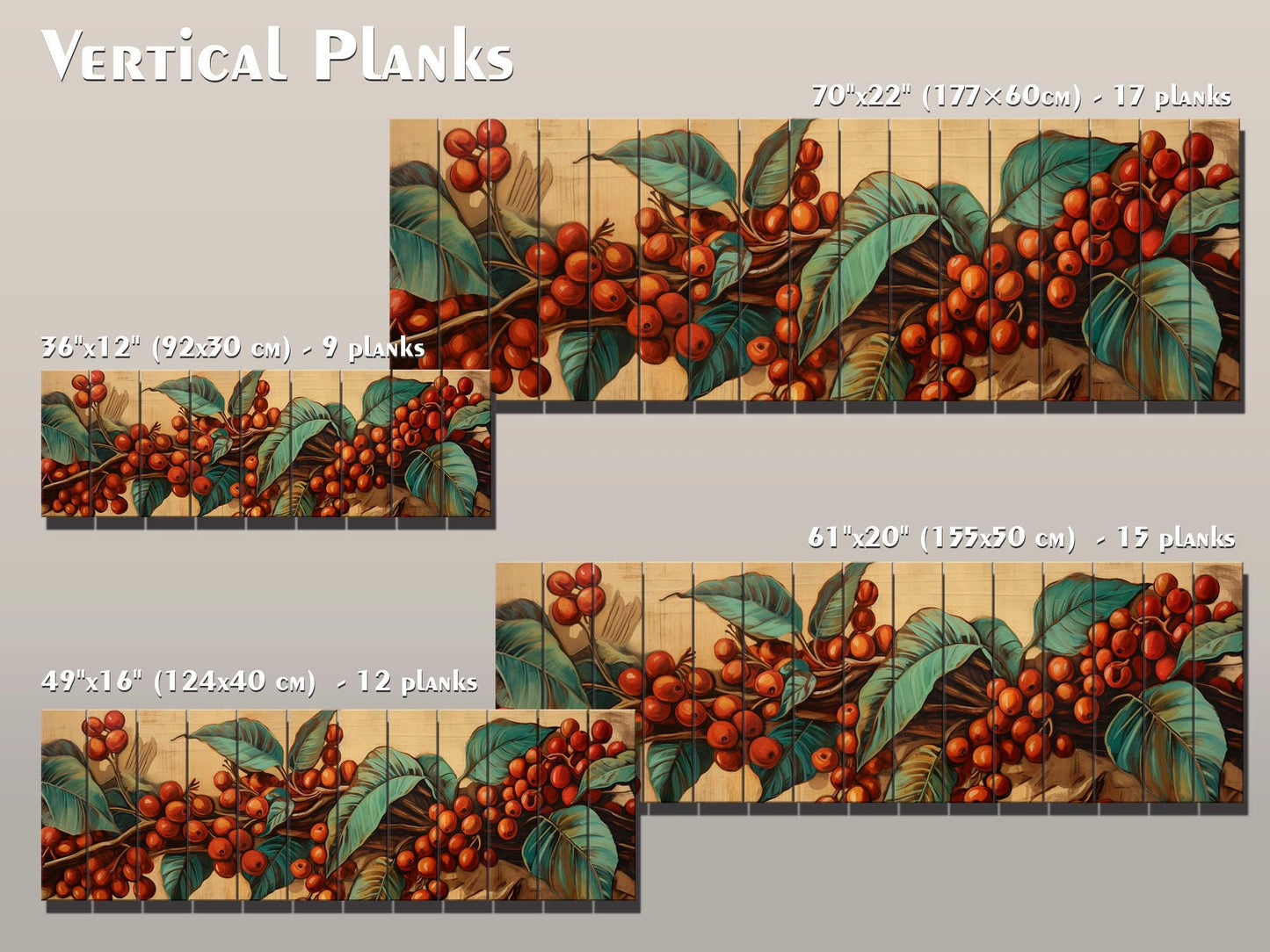 Coffee Tree Wood Art | Botanical Wall Art Printed On Natural Wood Planks