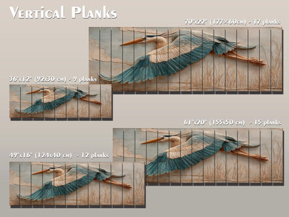 Heron Wood Wall Art - Rustic Nature Decor | Elegant Bird Poster on Wood Plank