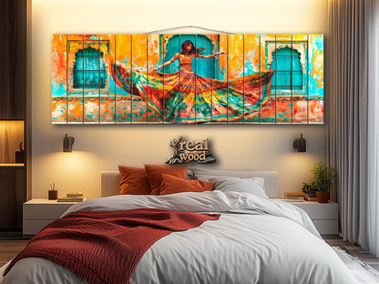 Wood Wall Art - Large Rajasthan Wall Art With Indian Woman Print On Wood Panel