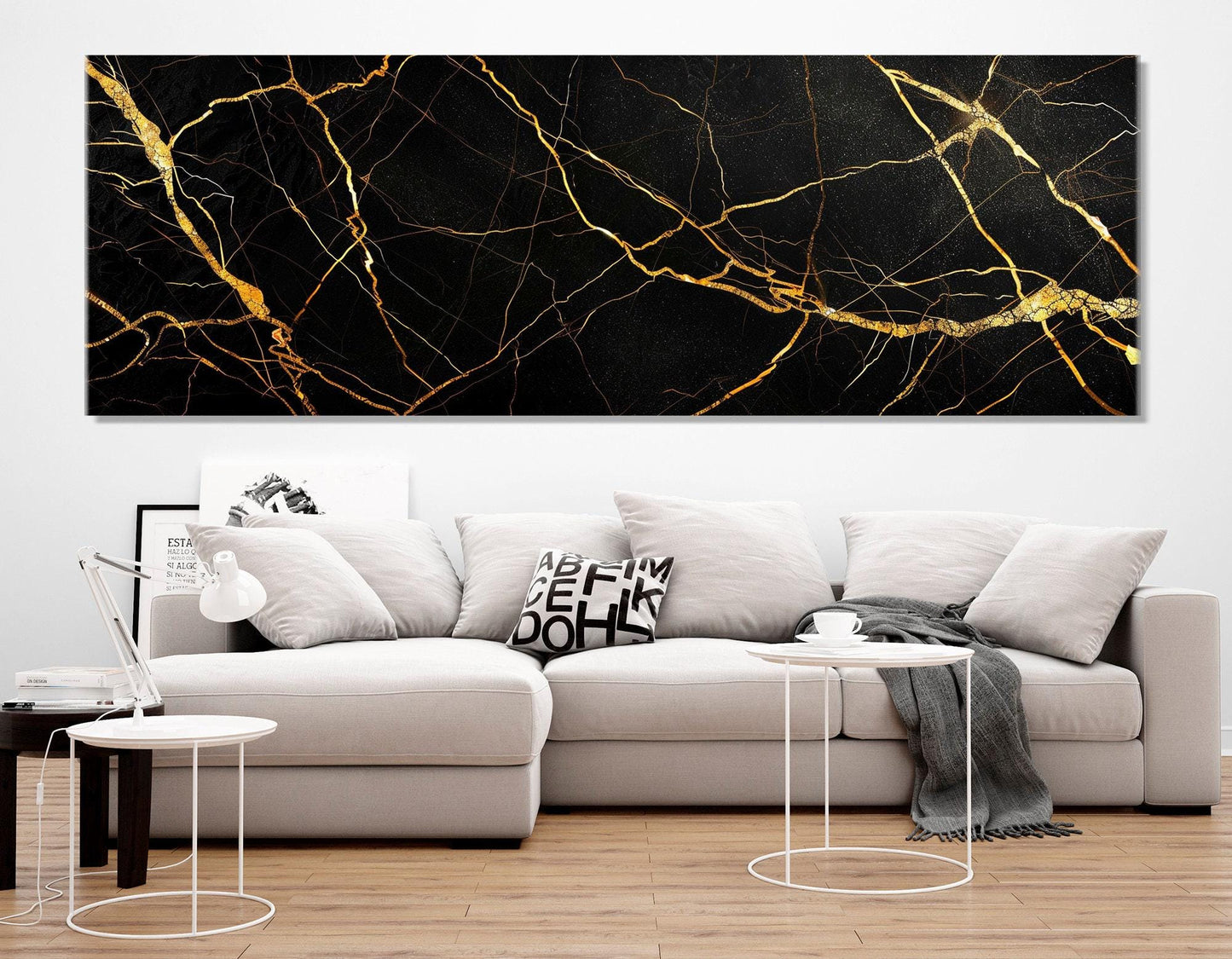 Black Gold Marble Canvas | Modern Wall Art - Framed Canvas Print Ready to Hang