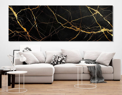 Black Gold Marble Canvas | Modern Wall Art - Framed Canvas Print Ready to Hang