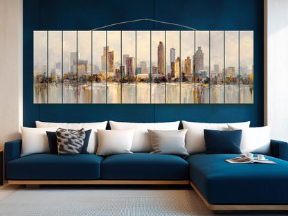 Atlanta Skyline Wood Print – Rustic Wall Art | Beige Farmhouse Decor on Distressed Wood