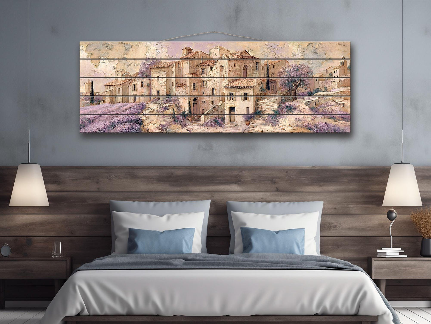 Provence Wood Wall Art – Rustic Coastal Painting on Beige Lavender Wood Planks