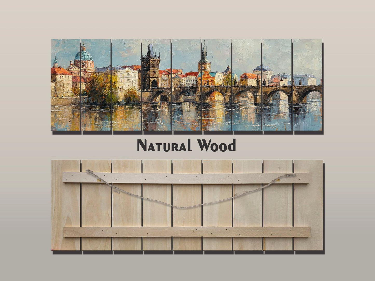Atlanta Skyline Wood Print – Rustic Wall Art | Beige Cityscape Painting on Distressed Wood