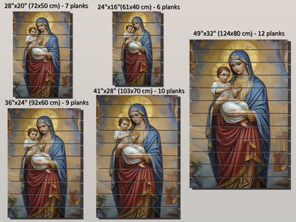 Virgin Mary Wall Art – Natural Wood Plank Art | Christian Wall Decor Print