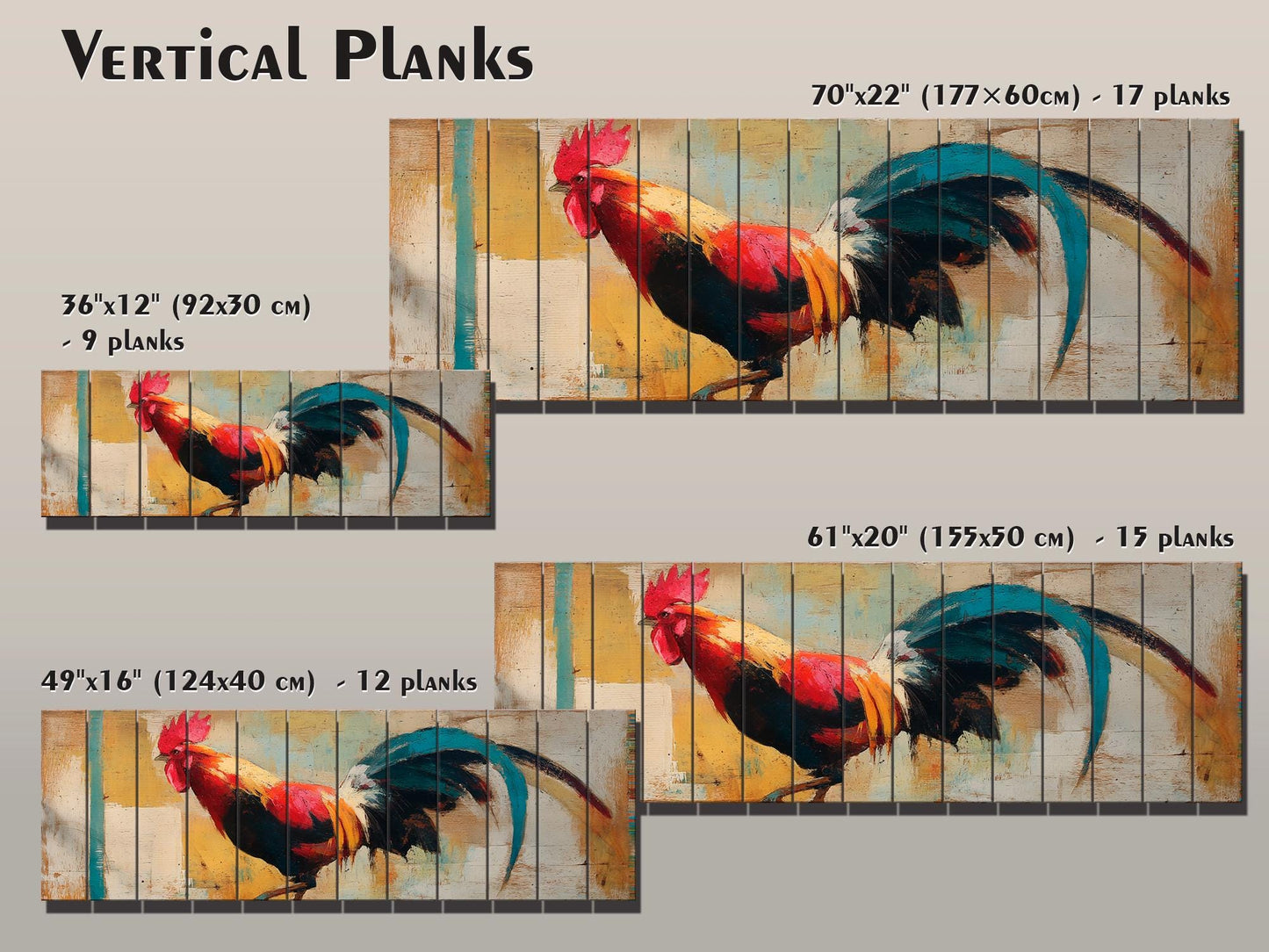 Rustic Rooster Print on Natural Wood, Rooster Painting, Chicken Farm Decor, Farmhouse Wall Decor, Wood Wall Art, Cozy Cabin Wall Decor