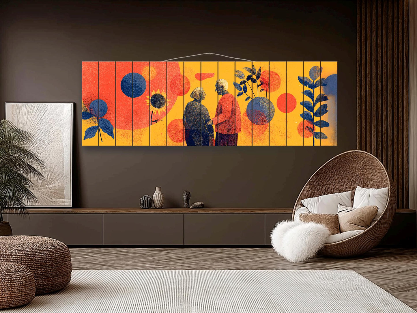 Elderly Couple Print on Wood, Emotional Age Support Wall Art