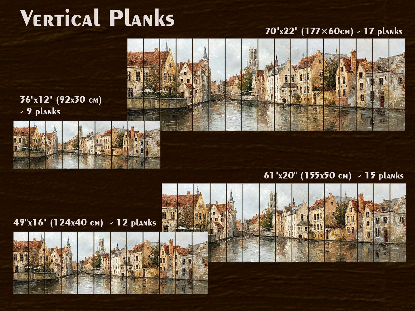 Bruges Canal Wood Print – Rustic Wall Art With Medieval Houses Painting & Beige Light
