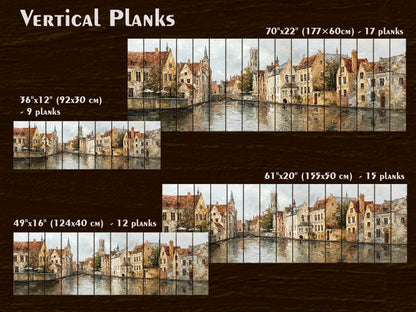 Bruges Canal Wood Print – Rustic Wall Art With Medieval Houses Painting & Beige Light