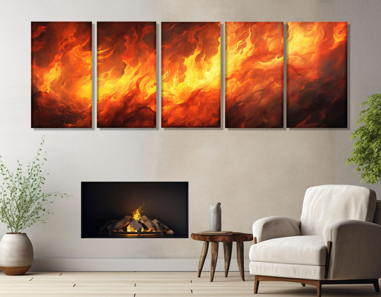 Large Fire Canvas Print, Panoramic Wall Art, Livingroom Decor, Firefighter Gift, Abstract Fire Painting, Framed and Ready to Hang
