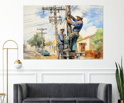 Electrician Wall Art – Vintage Electrician Canvas Print | Ready to Hang Framed Painting