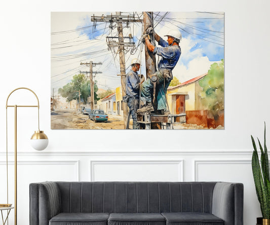 Electrician Wall Art – Vintage Electrician Canvas Print | Ready to Hang Framed Painting