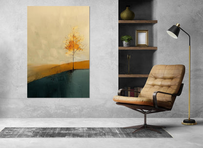 Minimalist Golden Tree Canvas – Ukiyo Wall Art | Framed Canvas Print, Ready to Hang