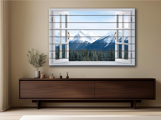 Wood Wall Art – Alpine Wall Decor With Winter Mountain Landscape Print On Natural Wood