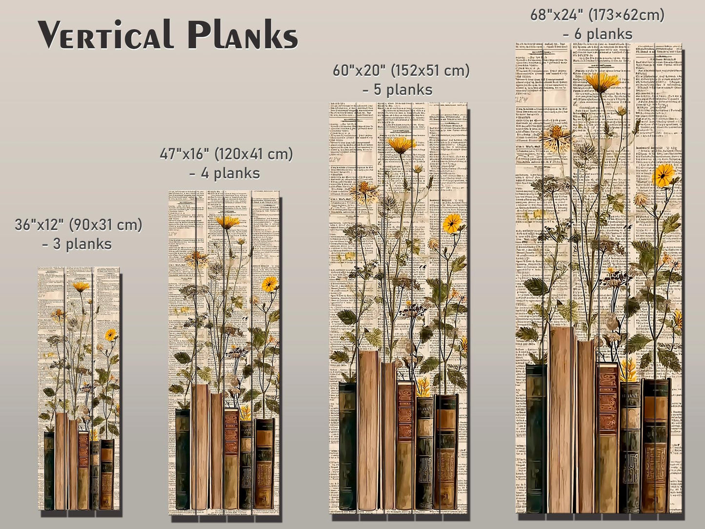 Wildflowers Wood Print – Rustic Botanical Wall Art on Natural Wood Grain