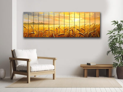 Wood Wall Art – Rustic Farmhouse Wall Art | Golden Wheat Field Print on Wood
