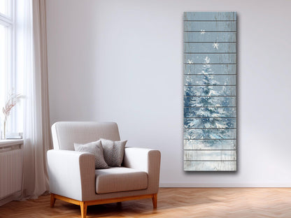 Rustic Wall Art – Snowy Forest Print on Wood Plank | Natural Wood Decor