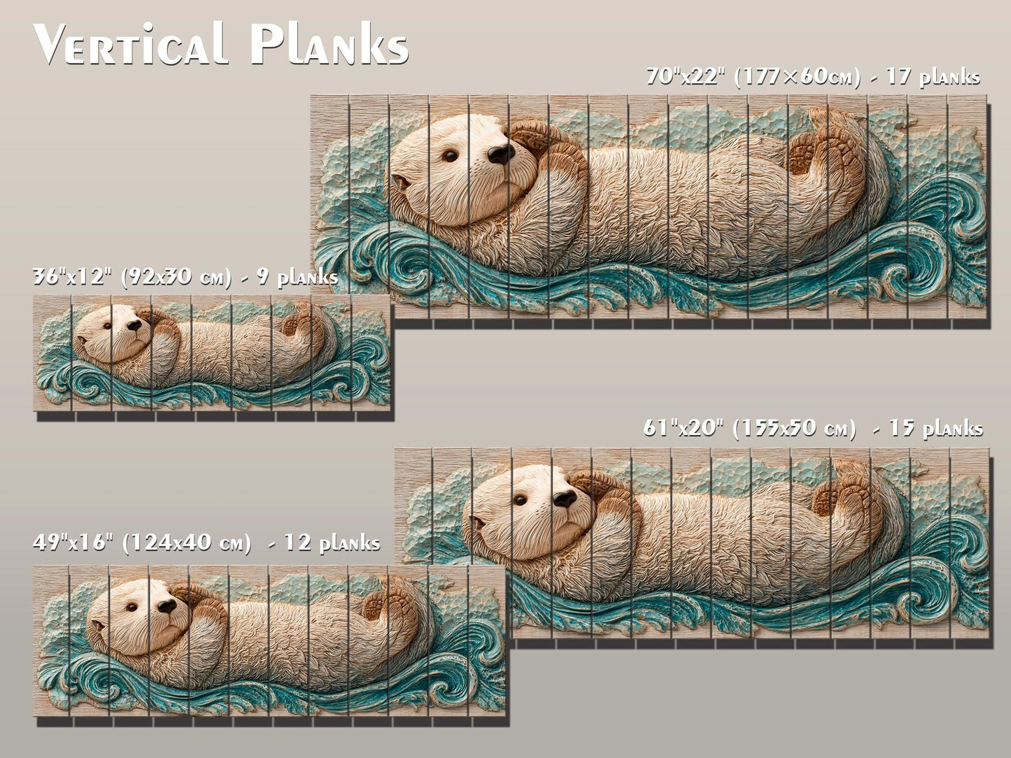 Sea Otter Print on Wood – Coastal Rustic Decor | Beige Blue Wall Art