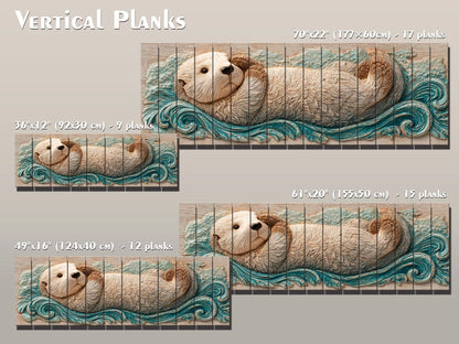 Sea Otter Print on Wood – Coastal Rustic Decor | Beige Blue Wall Art