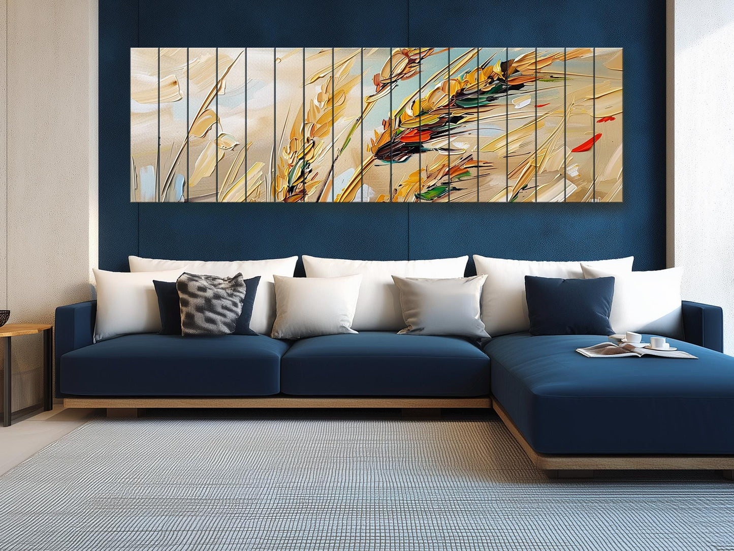 Wood Wall Art – Golden Wheat Ears Rustic Nature Print on Natural Wood Planks